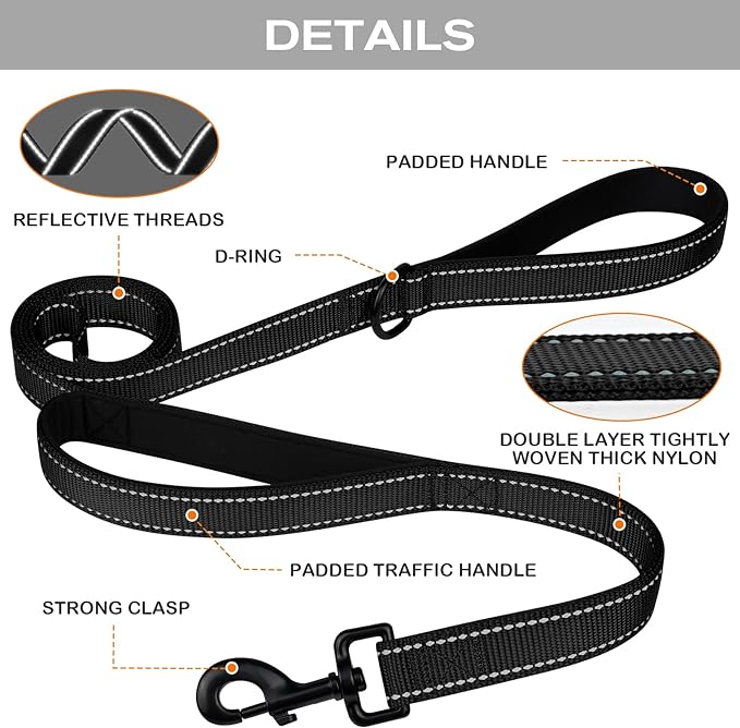 Joytale Dog Leash for Large Dogs that Pull, Double Handle, 6FT, Black | Traffic Handle for Control, Padded Handle Reduces Hand Strain, Reflective Stitching for Night Safety, Strong Nylon Webbing - Image 3