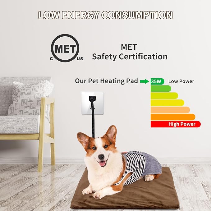 NAMOTEK Pet Heating Pad, Waterproof Heated Mat with Chew Resistant Cord Safe Electric Auto Constant Temperature Heating Pad for Dogs and Cats Indoor Warming Pad 19.7" x15.7" - Image 2