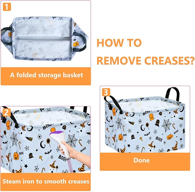 MAIZMZ Halloween Storage Basket Pumpkin Ghost Gift Basket for Kids Foldable Toy Box Waterproof Organizer Bin Laundry Nursery Hamper for Home Office Dorm Closet Shelf - Image 6