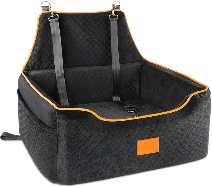 XIEEAOZEE Dog Car Seat for Large/Medium Dog, Booster Seat for Dogs Under 55Lbs or 2 Small, Detachable and Washable Travel Pet Seat with Thick Cushion and Storage Pockets (Black) by XIEEAOZEE