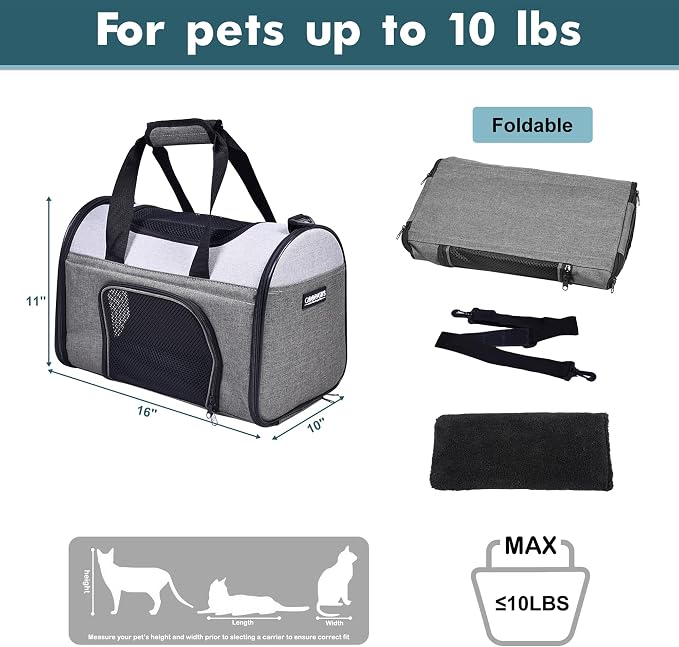 Jespet Airline Approved Soft-Sided Kennel Pet Carrier for Small Dogs Cats | Collapsible, Built-In Leash, Large Storage Pocket, Travel Handbag & Car Seat, Up to 10lbs - Image 6