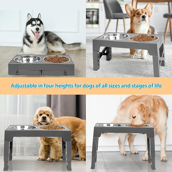 Niubya Elevated Dog Bowls with 2 Stainless Steel Dog Food Bowls, Raised Dog Bowl Adjusts to 5 Heights (3.15", 8.66", 9.84",11.02", 12.2") for Small Medium and Large Dogs - Image 7