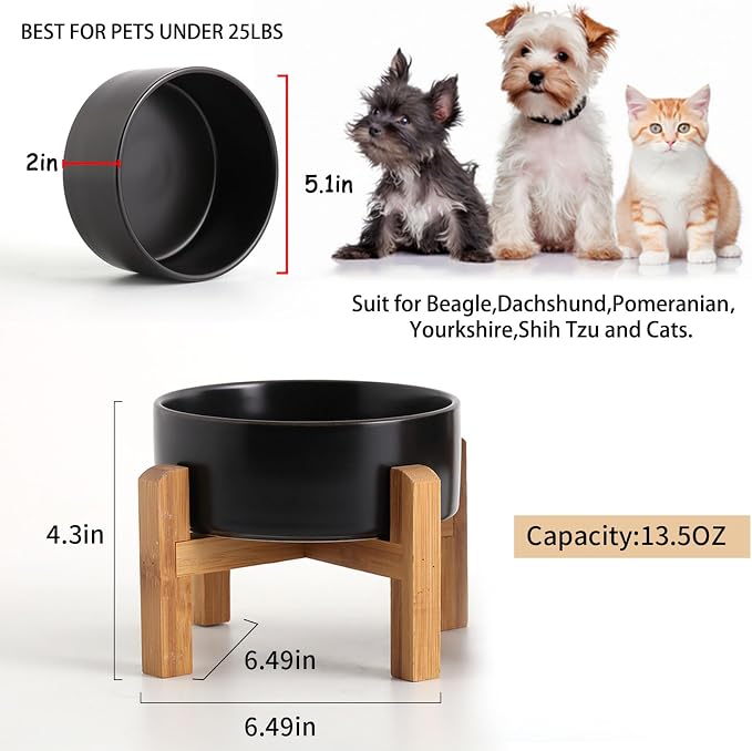 Petygooing Black Elevated/Raised Ceramic Dog Bowl for Small Breeds, Dog Food Water Dish with Stand,Pet Feeding Bowl with Anti Slip Rubber for Cats and Small Dogs Puppy 13.5 OZ (5.1In / 1.7 Cups) - Image 3