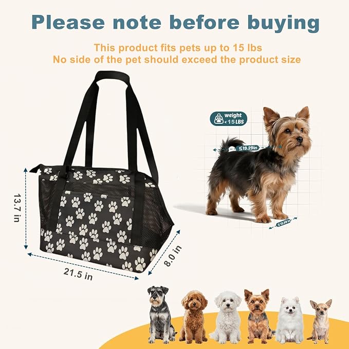 Dog Purse Carrier for Small Dogs with Pocket,Dog Carriers Soft Sided,Pet Carrier Purse for Puppy and Cats Up to16 lbs,Dogs and Puppies Tote Bag Carrier,Collapsible Travel Puppy Carrier - Image 2