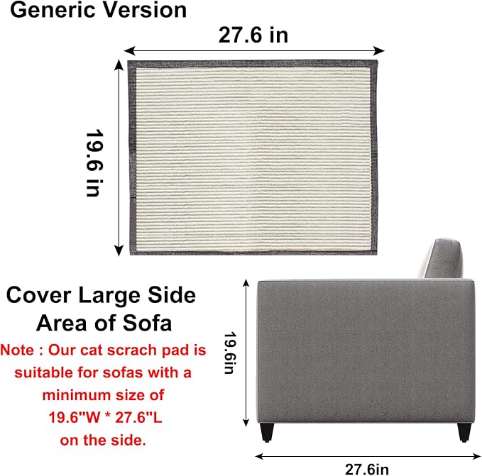 Upgraded Cat Scratch Furniture Couch Protector with 27.6’‘L*19.6’‘W Natural Sisal for Protecting Large Area Couch Sofa Chair,Couch Protector from Cat Claws(Dark Grey/Left Handed) - Image 3