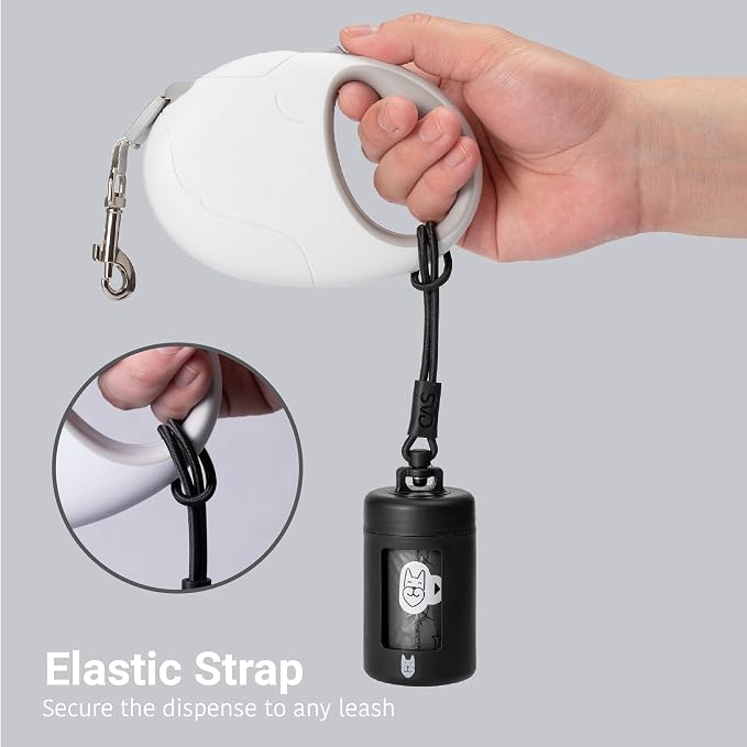 SVD.PET Retractable Dog Poop Bag Dispenser and Waste Bag Holder Kit, Black | Lightweight, Stretchy Strap Fits Any Dog Leash, Leak-Proof Bag Starter Roll Included, Dog Essentials for Walking and Travel - Image 3