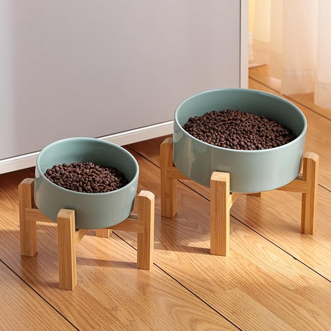 Elevated/Raised 15°Tilted Anti Slip Ceramic Dog Bowl for Small/Medium Breeds,Slanted Bulldog Big Face Pet Food Water Feeding Dish with Stand for Cats and Dogs (3.6 Cups/28 OZ) Light Green - Image 6