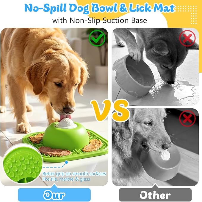 Slow Feeder Dog Bowls & Lick Mat for Liquid and Thick Treat, Anti-Slip Dog Lick Bowl with Interactive Rolling Ball, 5/6 Cup Pup Licking Toy for Large Medium Small Dogs and Cats Green - Image 5