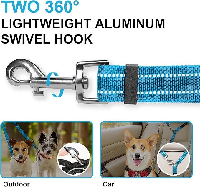 MingXpet Double Dog Leash for Two Dogs, No Pull Dog Leash, 360° Swivel No Tangle for Medium Dogs Walking & Training, Shock Absorbing Reflective Bungee, Blue - Image 3