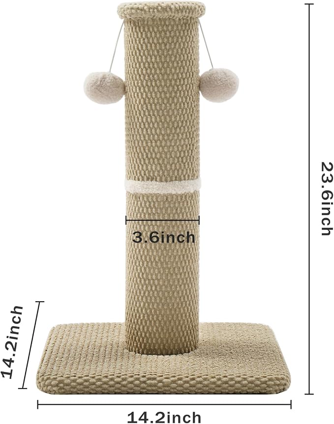 Made4Pets Cat Scratching Post, Carpet Cat Scratcher for Indoor Cats, 23.6" | Compact Base, Hanging Balls for Play, Easy Assembly with Tools, Vertical Scratching for Kittens and Smaller Cats, Beige - Image 6