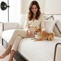 OTOB Cooling Couch Cover for Dogs Washable Non Slip Sofa Protector, 1 Piece | Luxury Cream, 35.4"x70.9", Premium Ice Silk Fabric, Modern Geometric, Soft, 3D Breathable, Pet Friendly Furniture Cover by OTOB