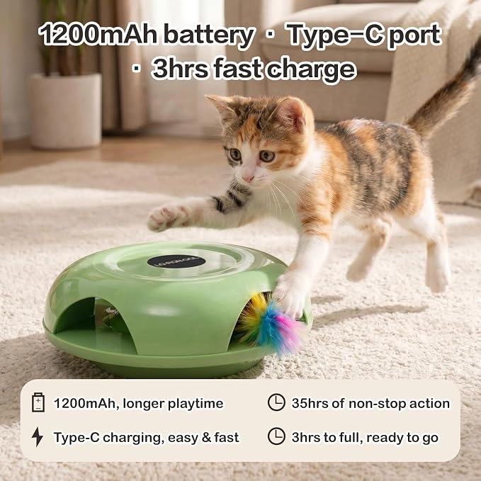 Interactive Whack-a-Mole Cat Toy — Automatic Mushroom Feather Pop-Up Play Toy for Cats, Cognitive Stimulation & Exercise, Durable Pet Entertaining Game (Green) - Image 3