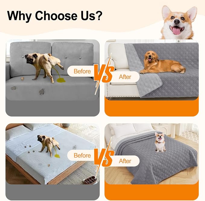 Smiry Reversible Waterproof Pet Couch Covers for Sofa | Washable Dog Couch Sofa Covers, Water Resistant Furniture Protector Slipcover, Geometric (82"x102", Grey/Light Grey) - Image 5