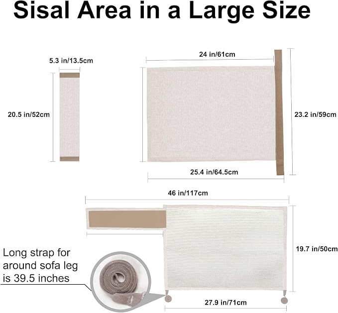 Cat Scratch Sofa Protector,27.6" L*19.6" W Cat Scratch Furniture Protector Pad Couch Arm Sheild with Natural Sisal for Protecting Couch Sofa Chair Furniture（Beige/Left Handed - Image 2