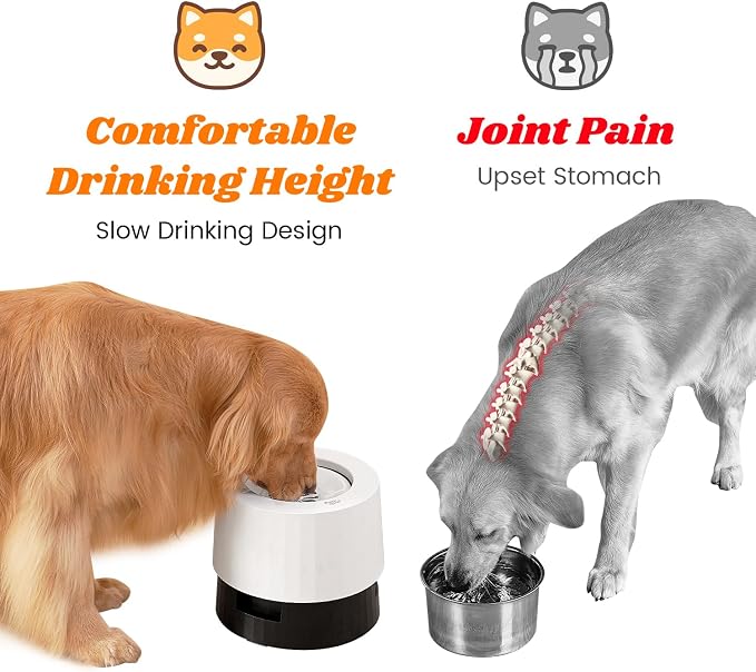 Pawque Raised 95oz Slow Drinking Dog Water Bowl No Spill Medium Large Breed | Single Elevated Stainless Steel Water Bowl with Floating Disc, Stable Sturdy Base and Snap on Adjustable Height Stand - Image 5