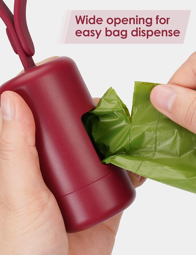 Gobeigo Dog Poop Bag Holder with Convenient Hook for Waste Bags(Red) | Silicone Strap Fits Any Leash, Large Opening for Easy Dispensing with 1 Bonus Roll of Waste Bags - Image 5