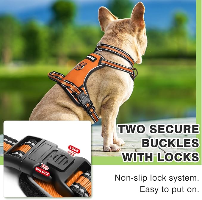Dog Harness No Pull, Pet Harnesses with Dog Collar, Adjustable Reflective Oxford Outdoor Vest, Front/Back Leash Clips for Small, Medium, Large, Extra Large Dogs, Easy Control Handle for Walking - Image 6