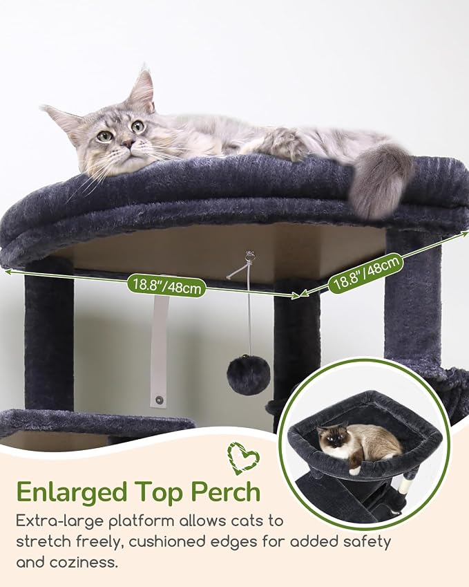 Globlazer 74in Heavy Duty Cat Tree Tower for Indoor Large Cats Adult, S74 | Sturdy Cat Tower with 7 Scratching Posts, 2 Widened Padded Condos for Big Cats, Dual-Ear Baskets, Enlarged Perch, Dark Grey - Image 3