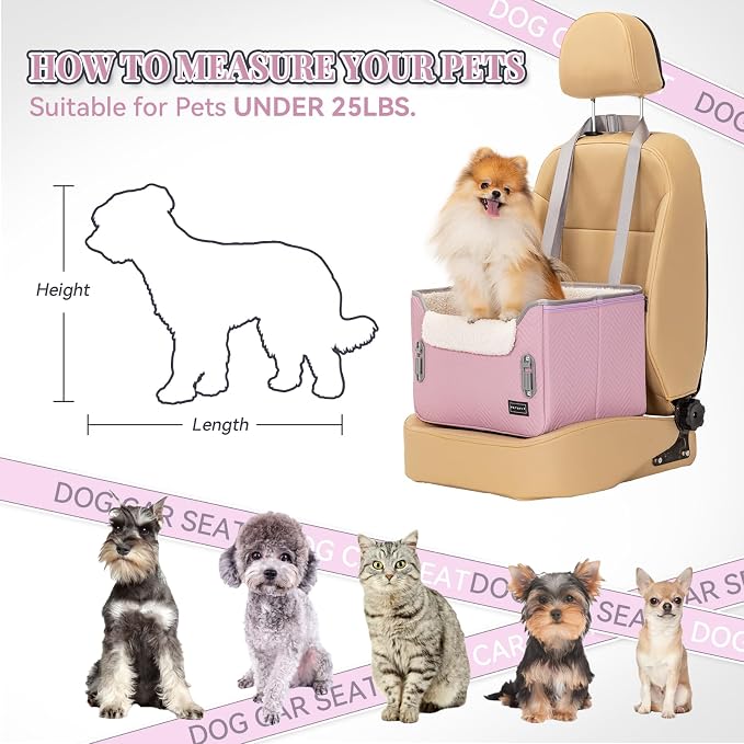 PETSFIT Dog Car Seats for Small Dogs, Portable Puppy Car Saet for Car with Clip-On Leash, Adjustable Straps Suitable for Small Pets Up to 25lbs (Light Pink) - Image 7