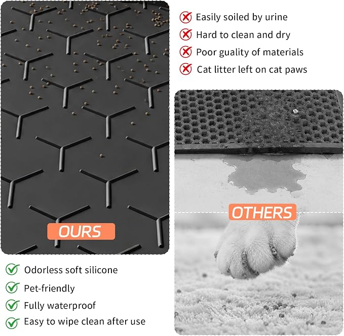 Bulkniu Silicone Cat Litter Mat, 22"x34", Raised Edge Waterproof, Black | Litter Trapping & Recycling, Easy to Clean, Non-Slip, Durable Safe & Odorless, Paw Friendly - Image 7