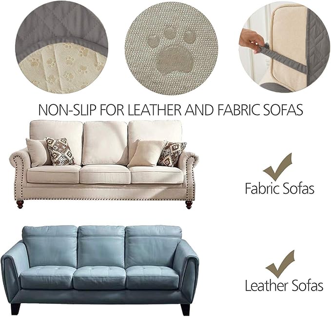 Ameritex Loveseat Cover Water-Resistant Quilted Furniture Protector with Back Nonslip Paws Slipcover for Dogs, Kids, Pets Loveseat Slipcover Stay in Place for Leather (54", Dark Grey) - Image 6
