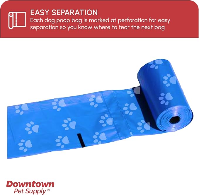 Downtown Pet Supply Poop Bags for Dogs with Dispenser, 220 Count - Leak-Proof Dog Waste Bags and Bone-Shaped Dog Poop Bags Holder for Leash - Rainbow with Paw Prints, 12.5" x 8.5" - Image 5