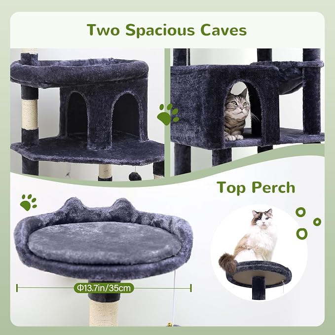 Globlazer Heavy Duty Cat Trees for Large Cats, Sturdy 72in Maine Coon Cat Tree for Large Cats 20 lbs+ Heavy Duty Cat Tower for Adult Biggest Cat with 6 Scratching Posts, Hammock, S72, Dark Gray - Image 4