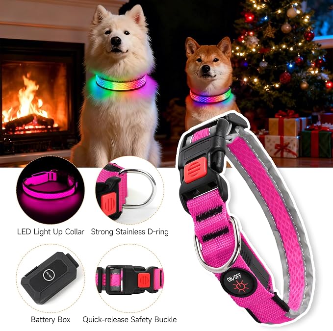 LED Dog Collar, Light Up Dog Collar,for Night Walking(Large,Pink) | Adjustable,Bright RGB 7 Colors Light Glowing Collar,Waterproof,Nylon,Soft,For Medium and Large Dogs,USB C to Charge - Image 6