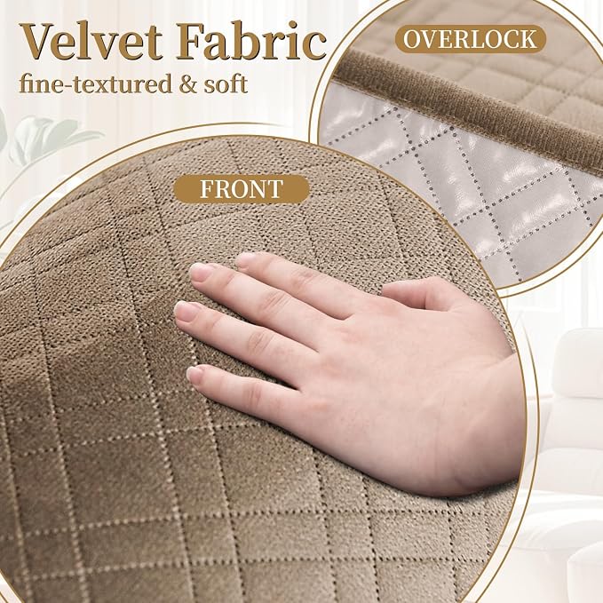 Velvet 100% Waterproof Loveseat Covers Washable Love Seat Couch Covers for 2 Cushion Couch Sofa Pet Friendly Sofa Slipcovers Dogs Furniture Protector with Pockets (Medium-XL, Light Brown) - Image 6