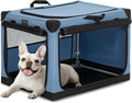 PETSFIT 26" Soft Portable Dog Crate – Patented Spiral Sturdy Frame, Collapsible Travel Kennel for Small Dogs, 3 Mesh Door, Lockable Zippers, Indoor & Car Use Blue by Petsfit
