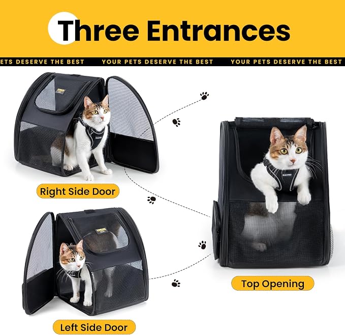Conlun Cat Backpack Carrier for Small Dogs and Cats Fit Up to 15 Lbs,Small Dog Backpack, Foldable with 3-Side Mesh Windows, Pet Carrier for Travel & Hiking Friendly，Black - Image 3