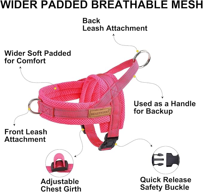 BEAUTYZOO Dog Harness Medium Sized and Leash Set, No Pull Step in Pet Vest | Breathable Mesh with Handle, Reflective, Adjustable No Choke Escape Proof, Lightweight, Easy Control for Walking, Pink M - Image 2