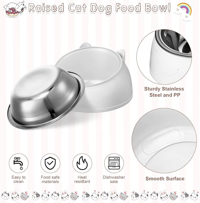 Irenare Elevated Cat Bowls 4 Pack, Stainless Steel Slanted Food Dishes 7oz, Raised Pet Bowls for Cats Small Breeds, Ergonomic Kitten Puppy Feeding Set for Digestion Health Easy Clean - Image 3