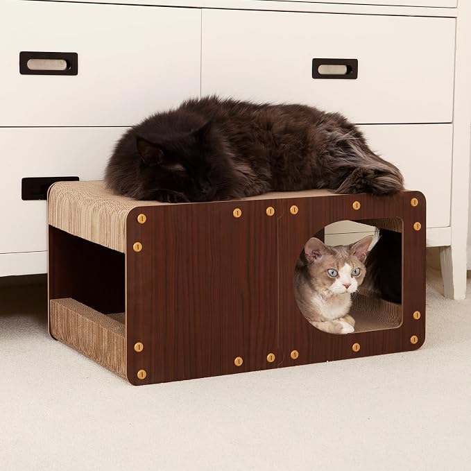 EHEYCIGA Cardboard Cat Scratcher House, 23-Inch Cat Scratch pad, Dark Brown | Cat Scratching Board for Indoor Cats, High-density Corrugated Paper, Multi-function, Anti-scratch, Easy Install, Extra Large - Image 9
