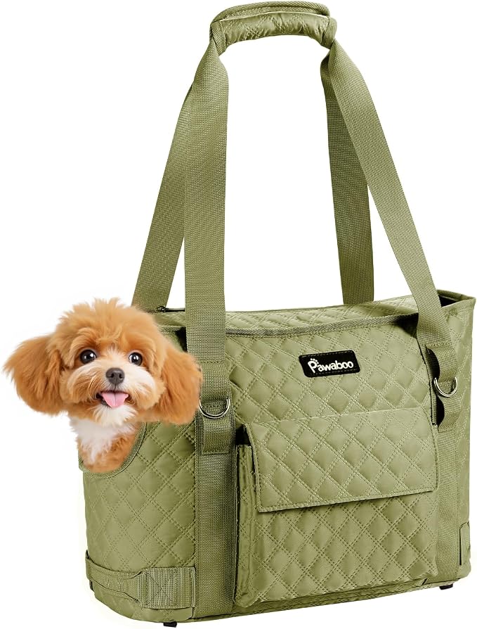 Pawaboo Dog Purse Carrier for Small Dogs with Pocket,Up to 11Lbs | Lightweight & Portable Dog Tote Bag Carrier Purses,Soft Sided Design,Front Pocket for Storage Travel Shopping Matcha Green by Pawaboo
