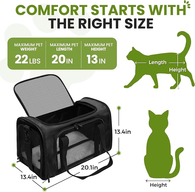 Soft-Sided Cat Carrier 20x13x13 in Expandable Travel Pet Bag 22LBS | For Cats and Small Dogs with Anti-Scratch Mesh Washable Mat Collapsible Escape-Proof Airline Approved with Shoulder Strap - Image 2