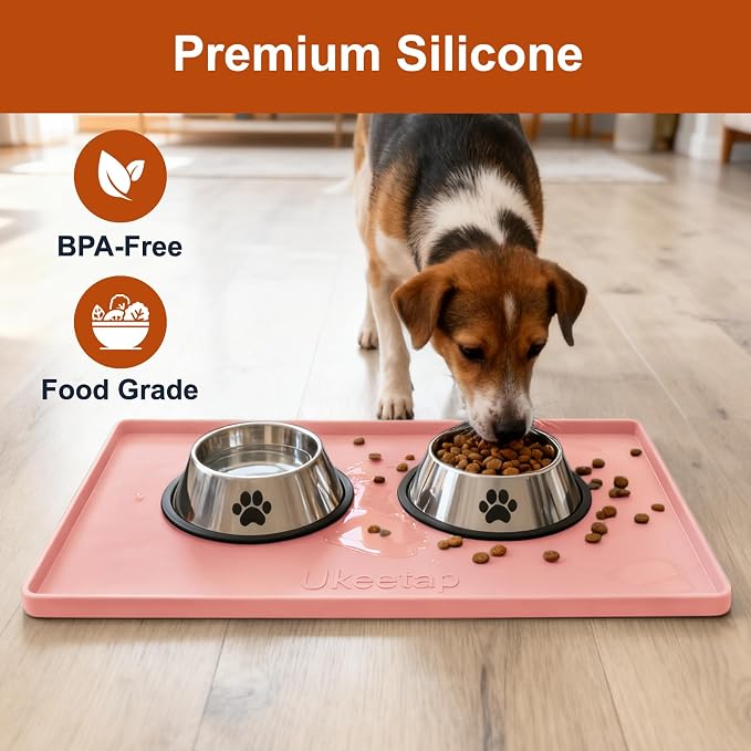 19" x 12" Extra Thick Silicone Mat Waterproof with Raised Edge, Pink | BPA-Free Non-Slip Dog & Cat Food Mat, Feeding Mat for Food and Water Bowls, Spill Proof Mat to Protect Floors - Image 4