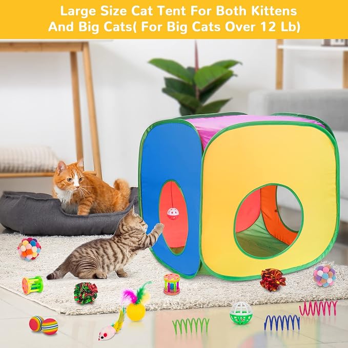 Retro Shaw Cat Toys for Indoor Cats Kitten, Cat Game Tunnel, 33 Pack | Interactive Kitten Toys Pack, Feather Wand Kit Balls Bell Springs Mice, Hide-and-Seek Self-Play for Bored Cats Chase - Image 2