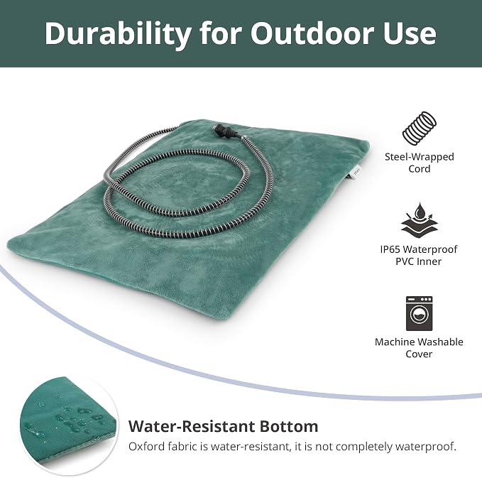 Outdoor Cat Heating Pad, 15.7" x 11.8", 30W, Green | Water-Resistant Bottom, Adjustable Cushion Loft, Auto Temperature Control, Ideal for Feral Cats, Kittens, Small Cat Houses - Image 4