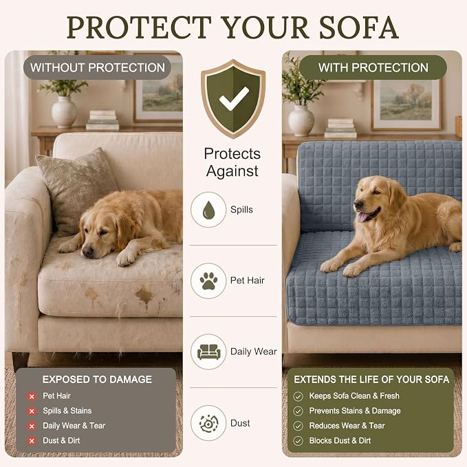 Smiry Velvet Couch Cover for Dogs, Non Slip Soft Sofa Protector for Pets | Washable Sofa Cover for Cats, Cozy Furniture Protector Against Pet Hair, Scratches, Fits Sectional Sofa(Grey, 36"x94.5") - Image 5