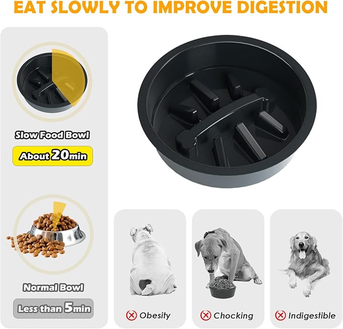 ADENGL 10" Elevated Dog Bowls – Metal Raised Dog Bowl Stand with 2 x 1700ml Stainless Steel Bowls, 1 Slow Feeder & Non-Slip Mat for Dogs - Image 5