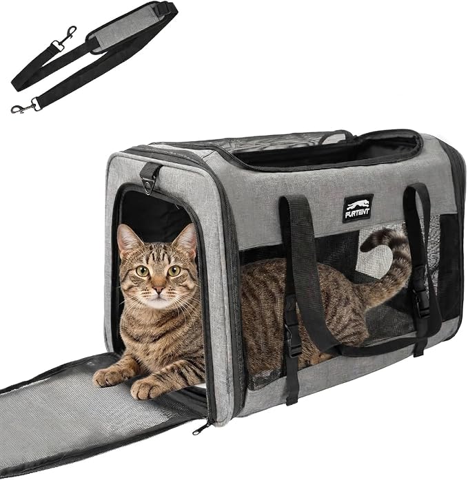 Soft Cat Carrier, Large Foldable Pet Carrier with Four-Sided Breathable Mesh, Safety Leash Included, 20 x 13 x 13 Inches, Travel Bag for Cats & Small Dogs, Grey by FURTENT