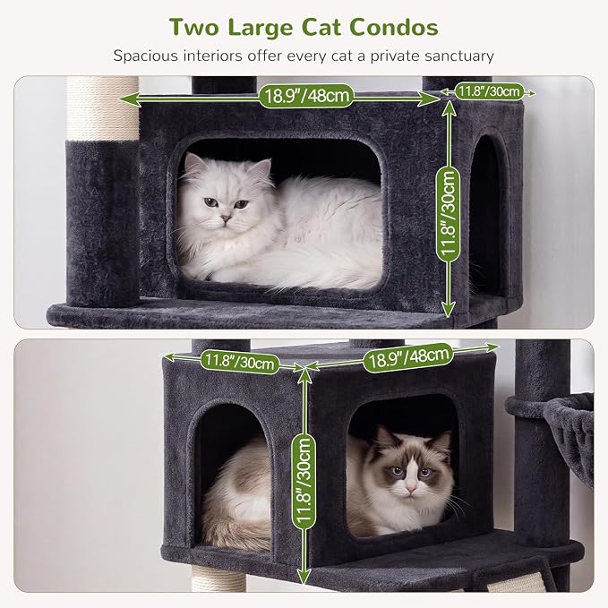 Globlazer 75in Tall Cat Tree Tower for Indoor Cats, F75B, Dark Grey | Large Cat Tree for Indoor Cats Large Adult, Multi-Level Cat Tower with 7 Scratching Posts, 2 Cat Condos, 2 Top Perches - Image 4