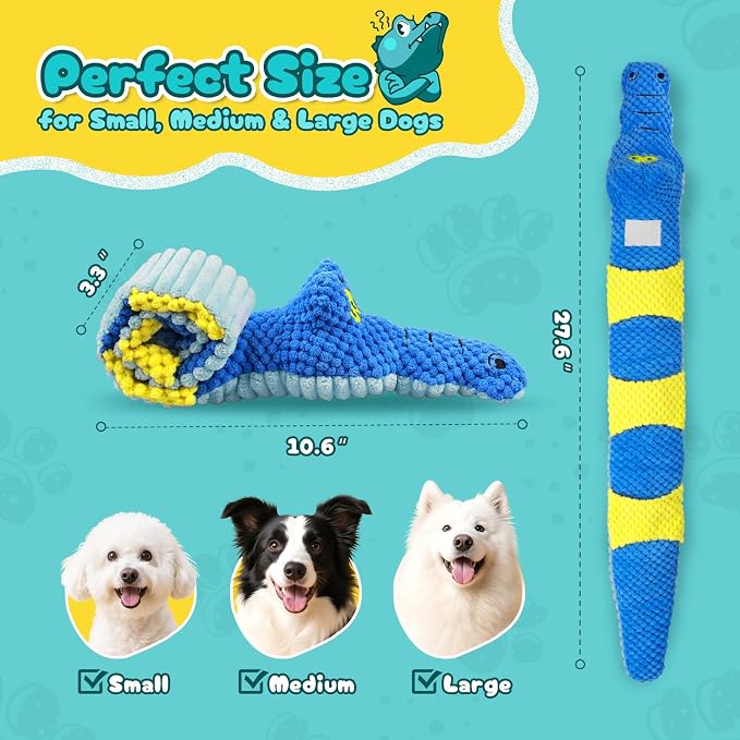 TOOPTATE Crocodile Squeaky Dog Toy | Dual-Opening Treat Pocket for Puzzle Play, Long Plush Body For Tugging, Suitable for Small, Medium, and Large Dogs - Image 2
