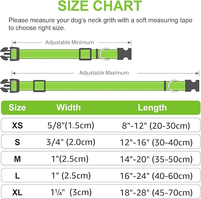 Joytale Reflective Dog Collar, Adjustable Neoprene Padded, Green M | Breathable Nylon for Medium Dogs, No Chafing on Walks and Backyard Play, All-Day Comfort, Metal D-Ring, Night Safety - Image 6