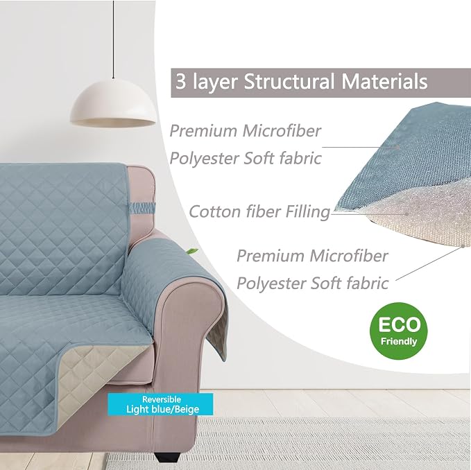 U-NICE HOME Reversible Sofa Cover Couch Cover for Dogs, Light Blue/Beige | 68''Sofa Mat Washable, Pet Friendly, Elastic Straps, Water Repellent, Furniture Protector for 3 Cushion Couch - Image 4