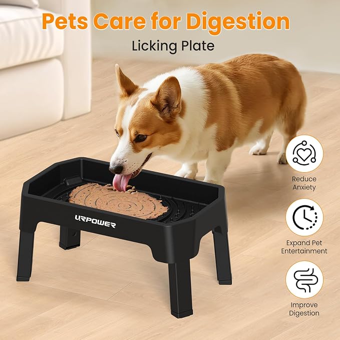 URPOWER Elevated Dog Bowls, 3-in-1 Double Deck Raised Dog Bowl Stand | 4 Height Adjustable Raised Stand with 2 Stainless Steel Food Bowls & Licking Plate for Small, Medium & Large Dogs - Image 5