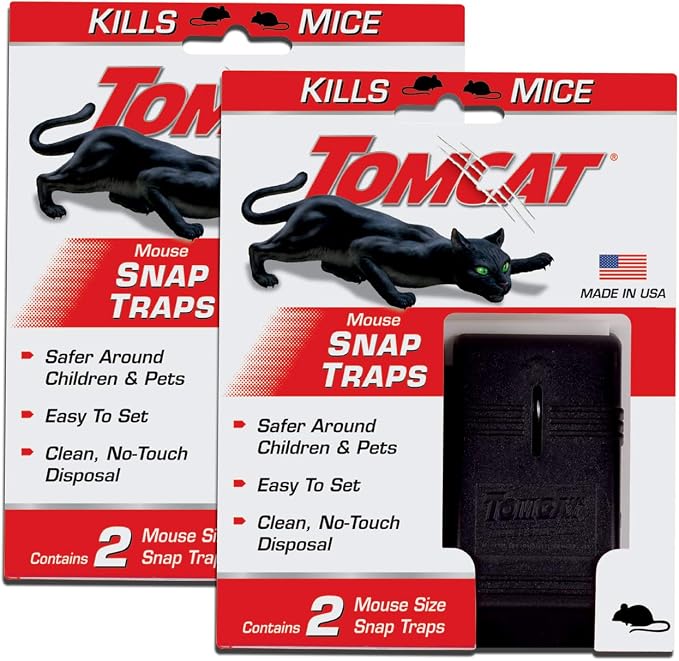 Tomcat Mouse Snap Trap, 4 Traps | Reusable Mouse Trap with No-Touch Disposal, Easy Set for Indoor and Outdoor Use, 2 Packages Each with 2 Traps by Tomcat