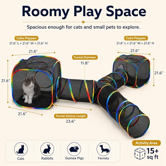 Outdoor Rainbow Cat Enclosures Playground,Outside House for Indoor Cats Include Portable Tent, 3 Way with 2 Cube Tunnel, for Kitty and Small Animals,Within Storage Bag - Image 4