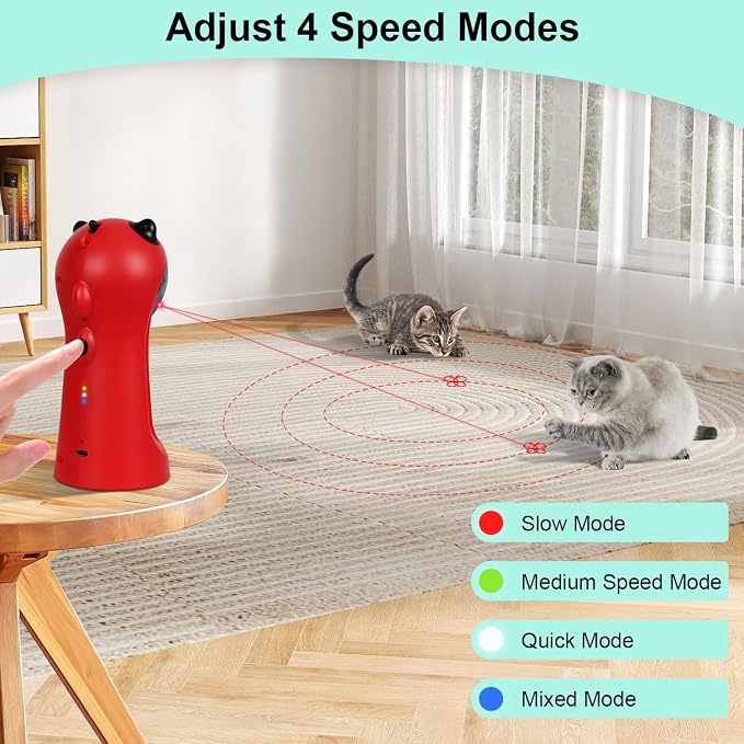 TBTeek Cat Toy, Automatic Cat Toy, 5 Fun Patterns, 4 Speed Modes (Red) | Motion-Activated, Rechargeable, Adjustable Light Angles, Random Trajectory - Image 5
